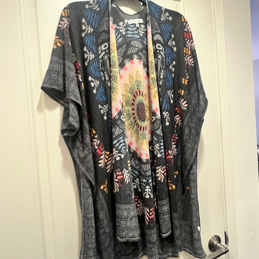 Woven Heart Multicolor Patterned Duster Cardigan